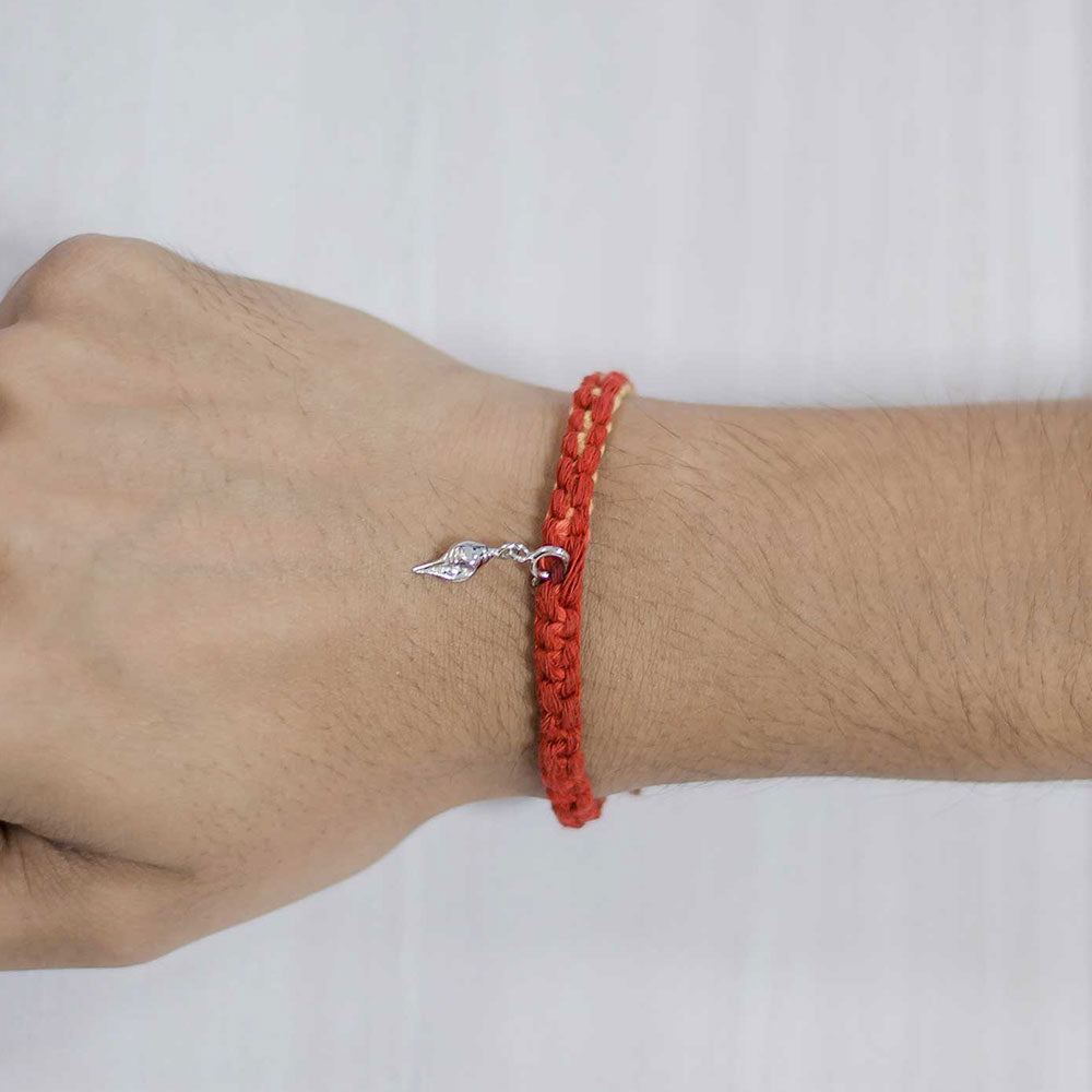 Shankh Silver Charm Moli Rakhi Bracelet