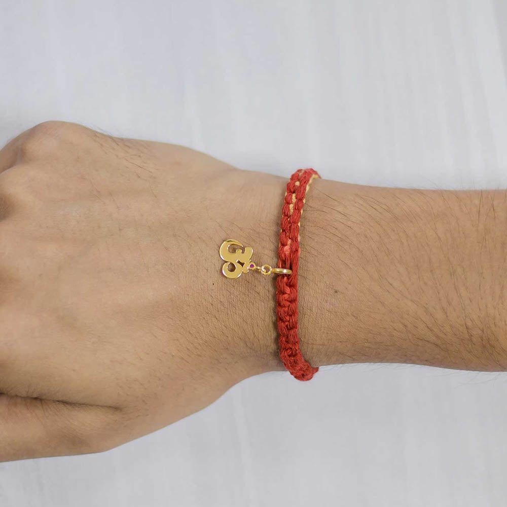 Om Gold-Plated Silver Charm Moli Rakhi Bracelet