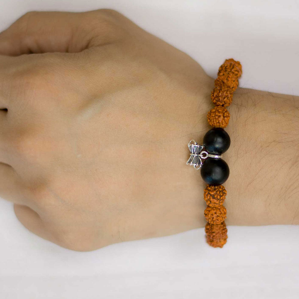 Damru Silver Charm Rudraksh Rakhi Adjustable Bracelet