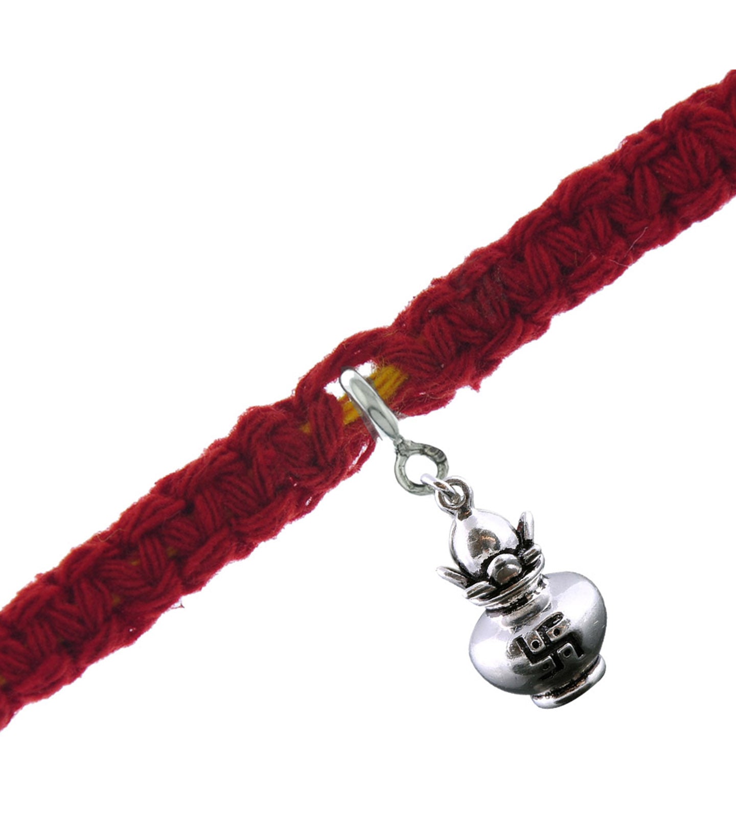 Kalash Silver Charm Moli Rakhi Bracelet