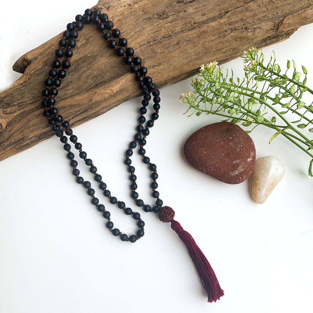 Spiritual Grounding Semi-Precious 108 Bead Japa Mala with Rudraksha