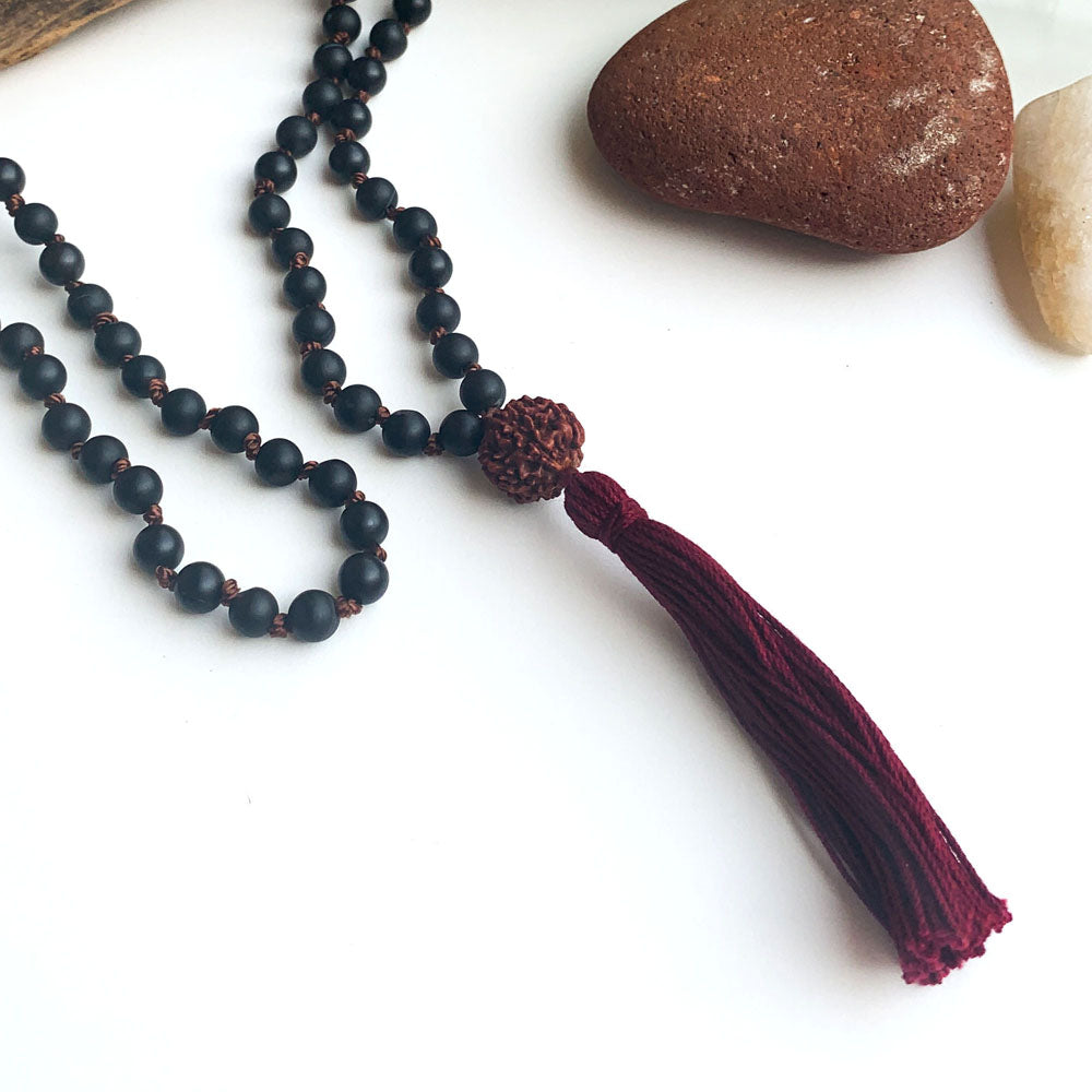 Spiritual Grounding Semi-Precious 108 Bead Japa Mala with Rudraksha