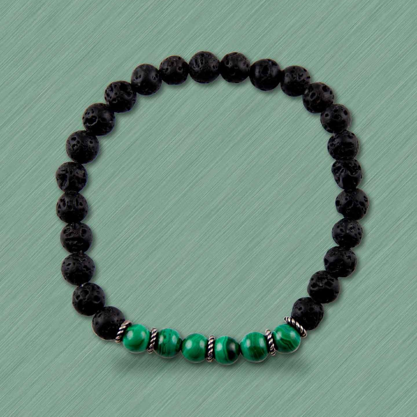 Stay Rooted Malachite & Lava Elastic Bead Bracelet