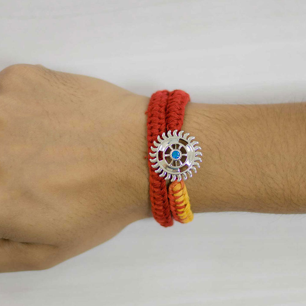 Sudarshan Chakra Silver Brooch Moli Rakhi Bracelet