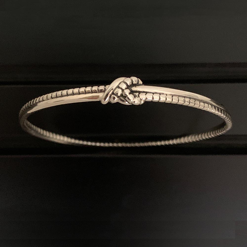 Twisted Textures Knot Silver Bangle-2-4