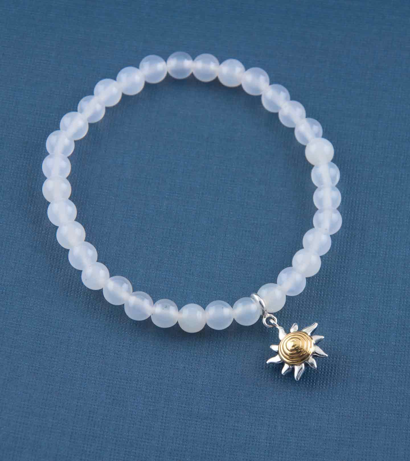 Sunshine Silver Charm with White Onyx Elastic Bead Bracelet