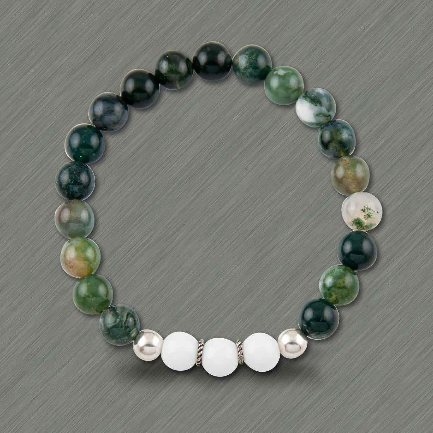 You're Worthy Moss Agate & White Jade Elastic Bead Bracelet