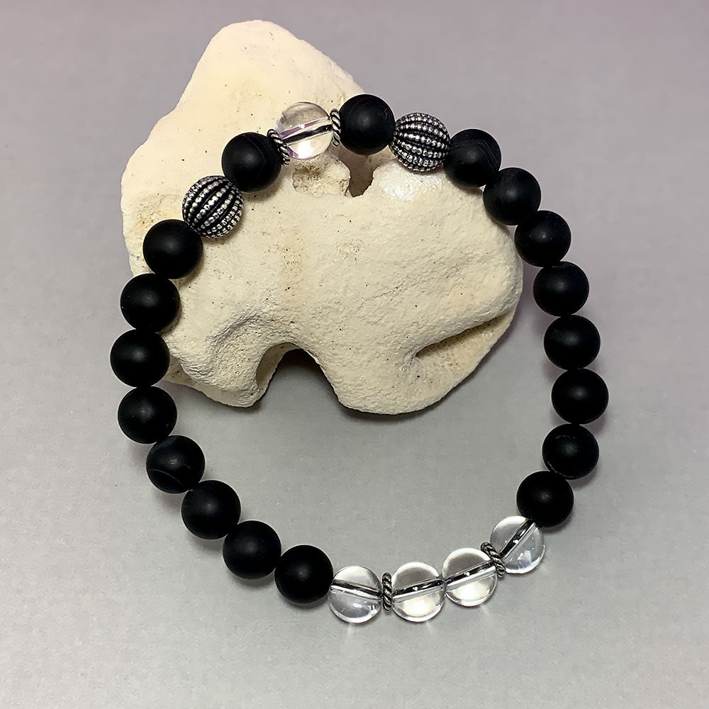 April Birthstone Healing Bracelet in Crystal Quartz and Black Agate