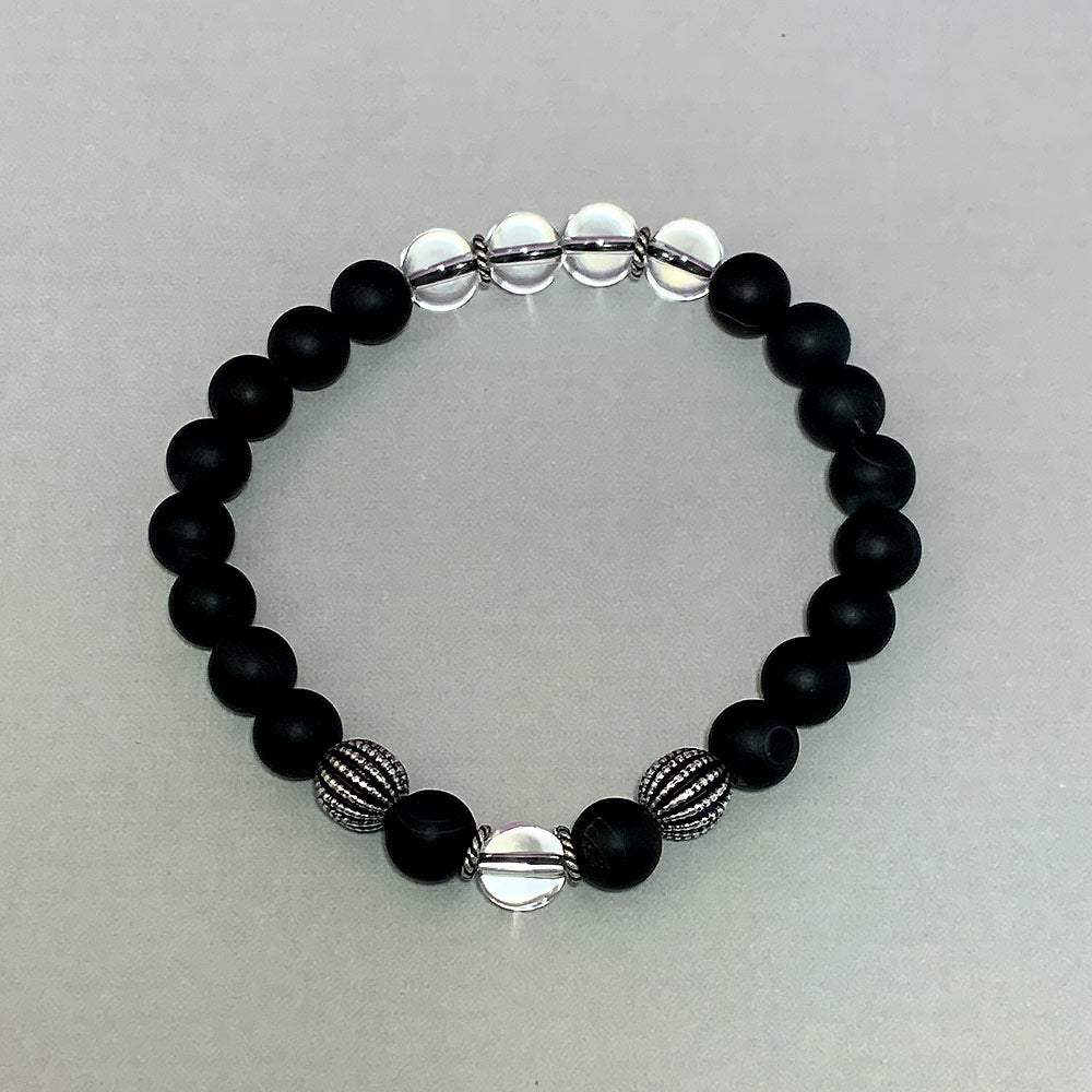 April Birthstone Healing Bracelet in Crystal Quartz and Black Agate