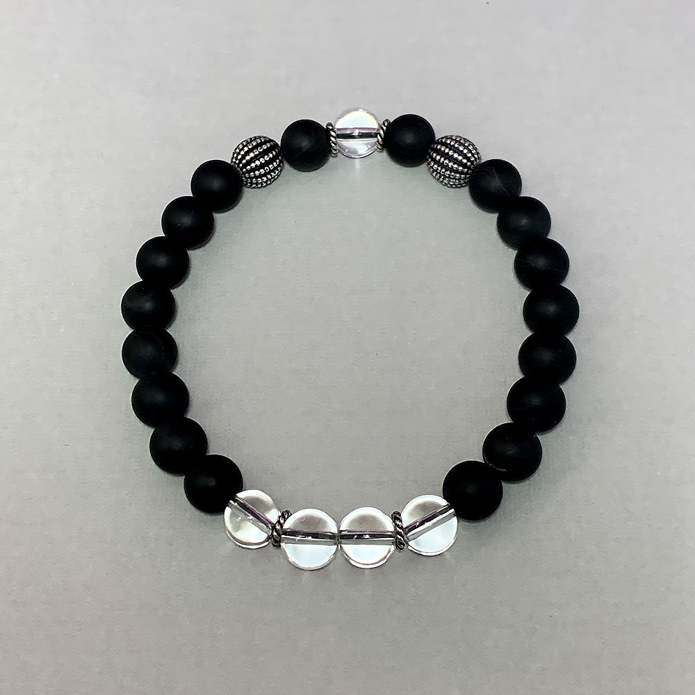 April Birthstone Healing Bracelet in Crystal Quartz and Black Agate