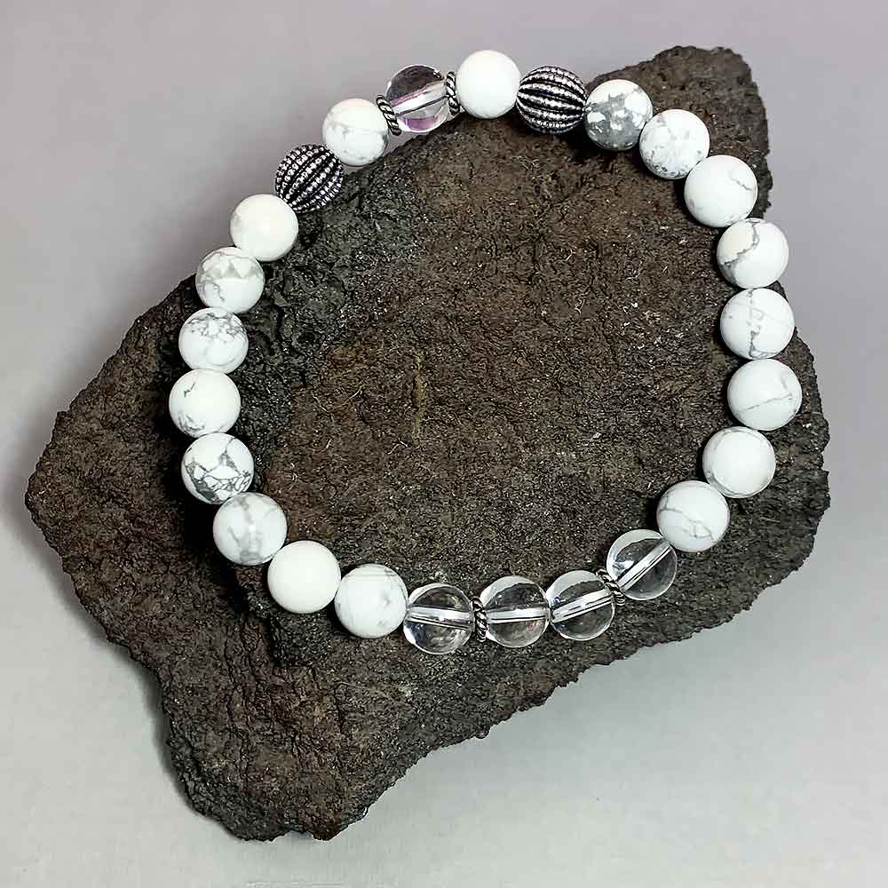 April Birthstone Healing Bracelet in Crystal Quartz and Howlite