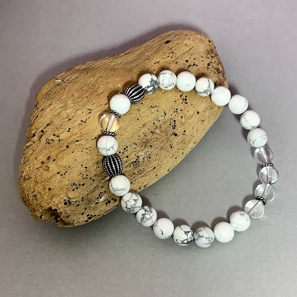 April Birthstone Healing Bracelet in Crystal Quartz and Howlite