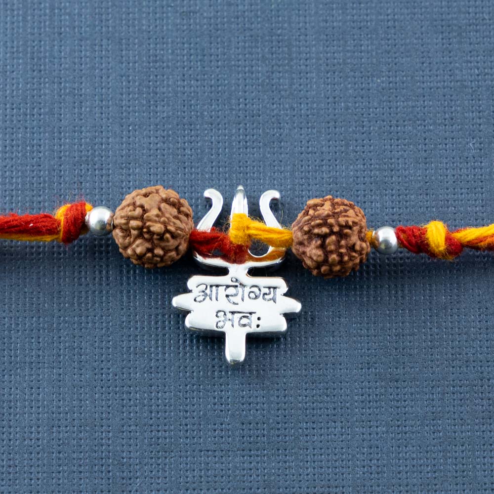 Arogya Bhava Silver Trishul Pendant Moli Rakhi Bracelet