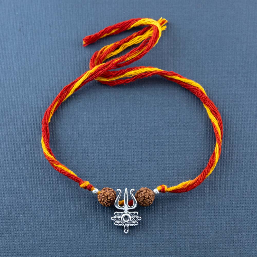 Arogya Bhava Silver Trishul Pendant Moli Rakhi Bracelet