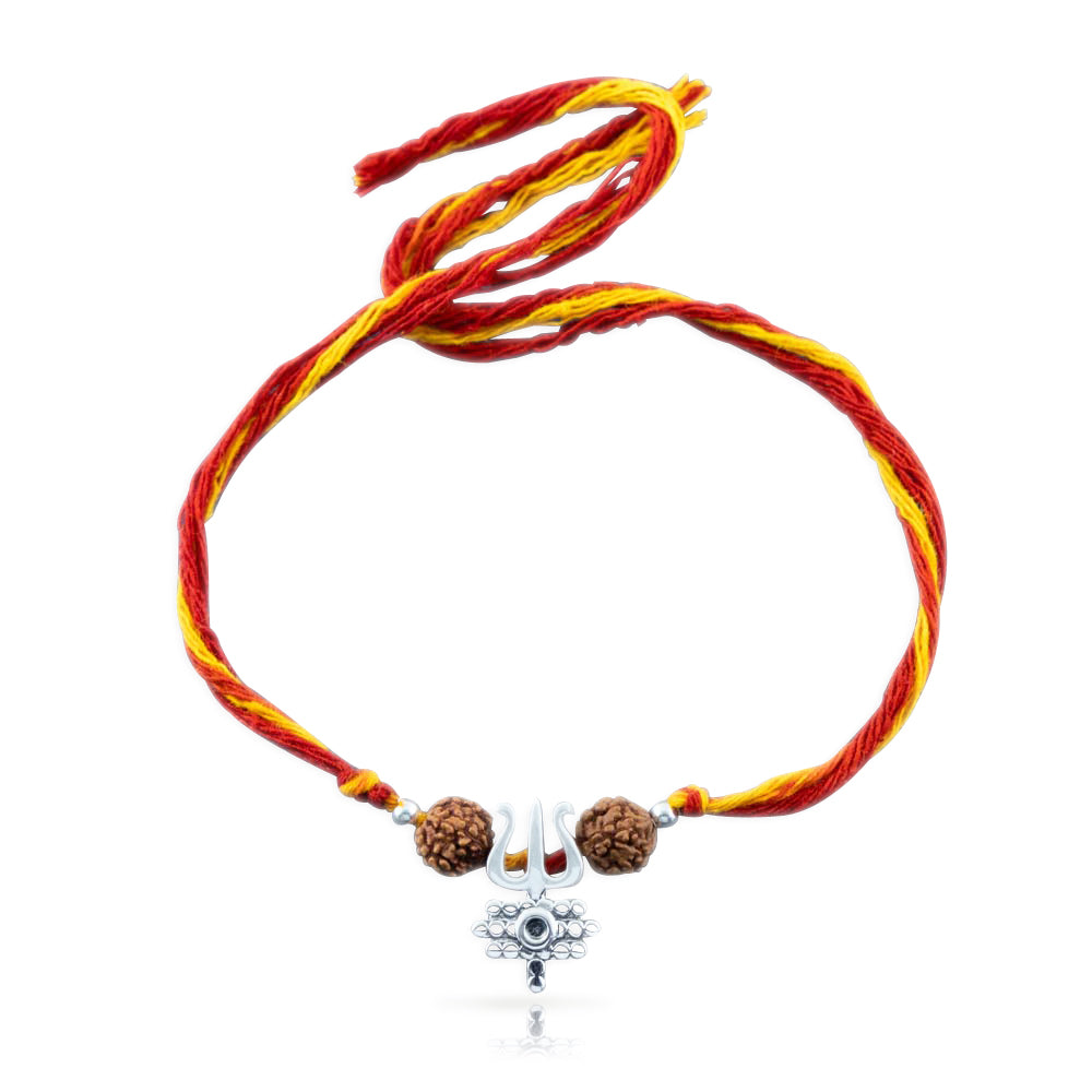 Arogya Bhava Silver Trishul Pendant Moli Rakhi Bracelet