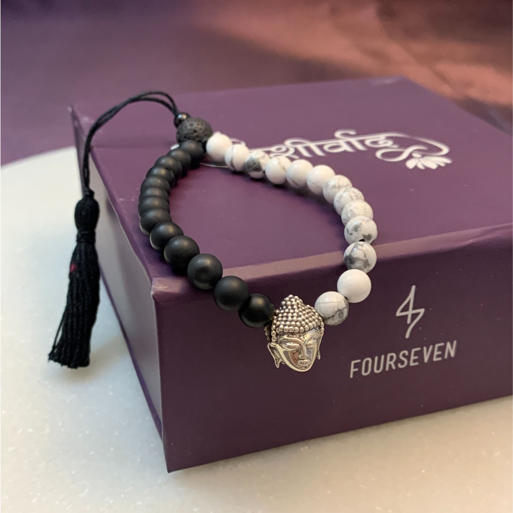 Balance & Stability Semi-Precious Japa Bracelet with Sacred Buddha Silver Bead