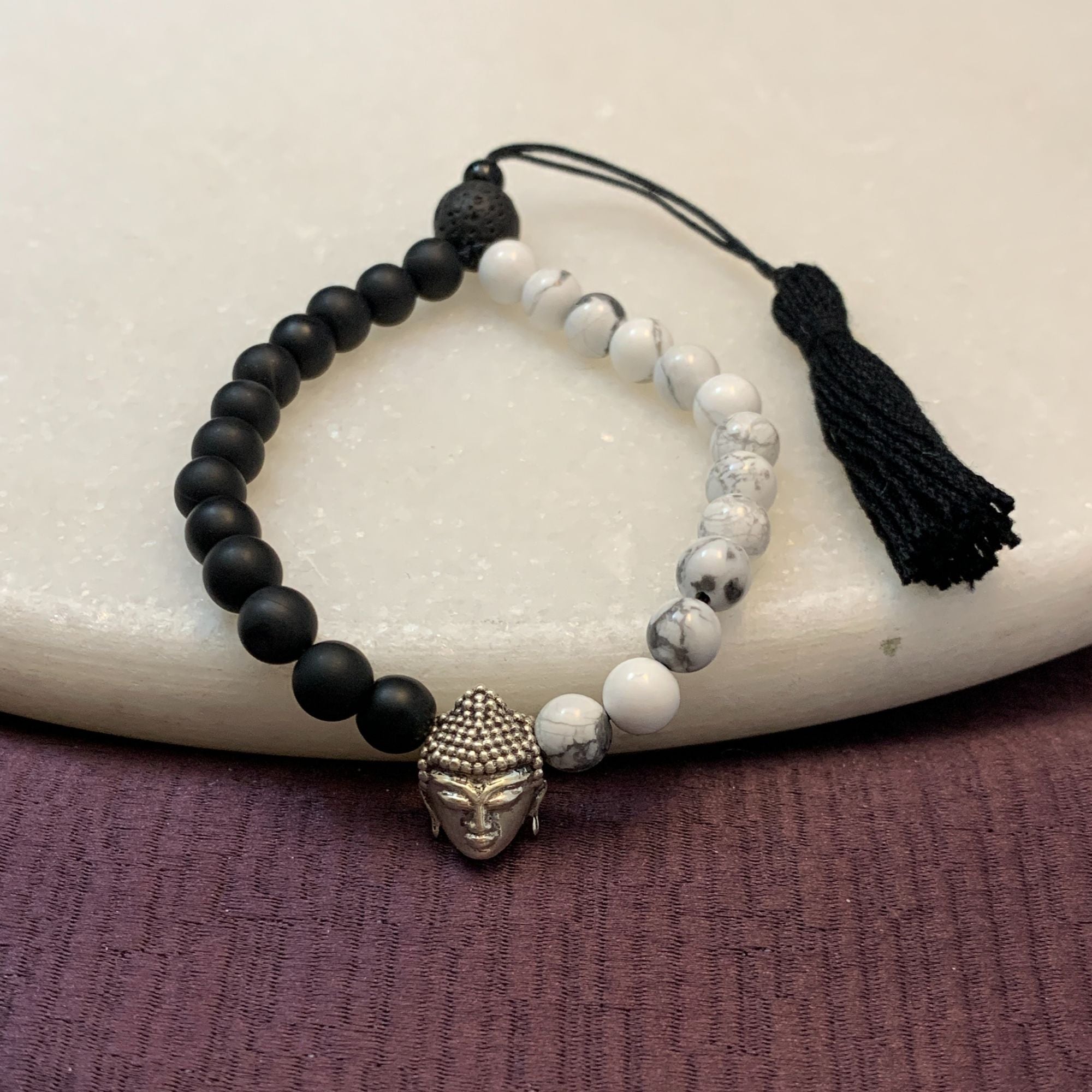 Balance & Stability Semi-Precious Japa Bracelet with Sacred Buddha Silver Bead