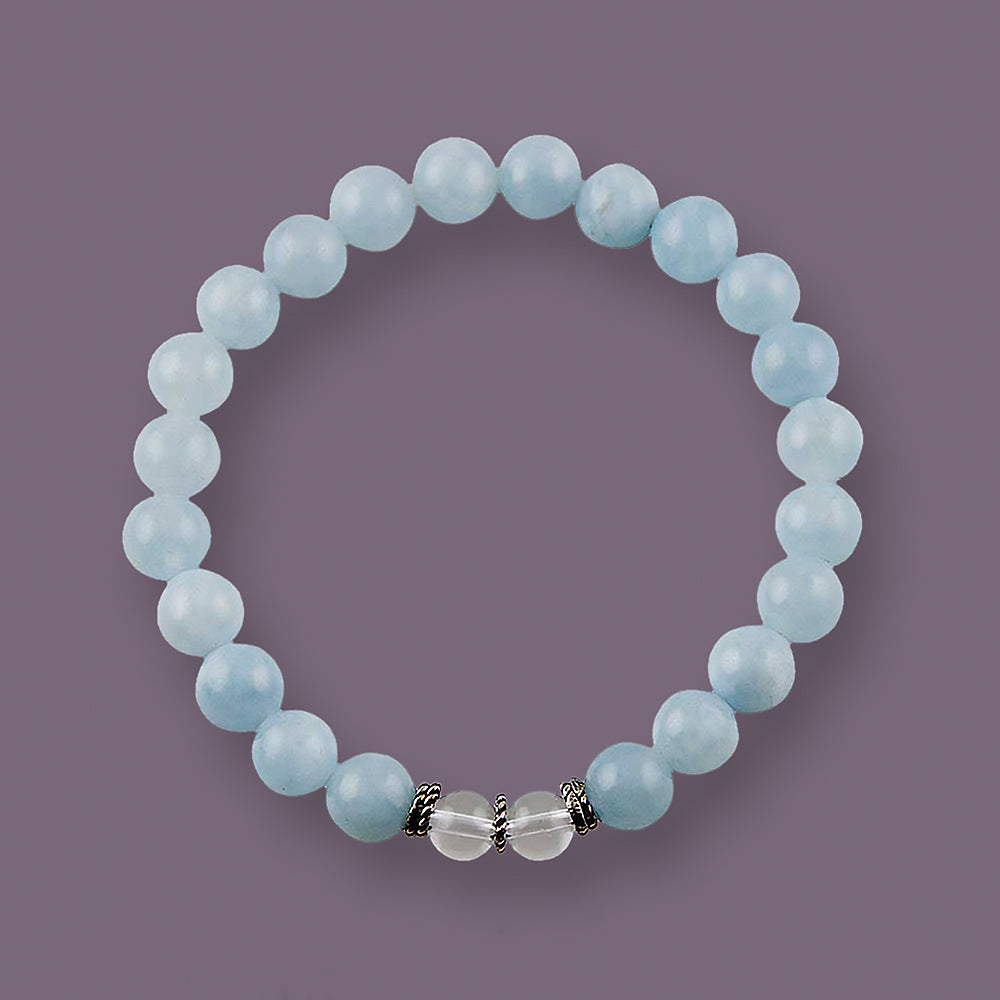 Crystal Clear Aquamarine Crystal Quartz Elastic Bead Bracelet