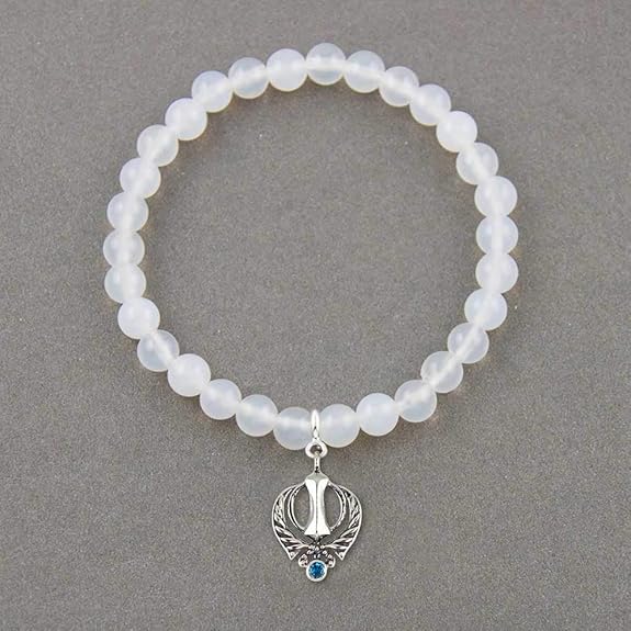 Divine Knowledge Khanda Charm with White Onyx Elastic Bead Bracelet