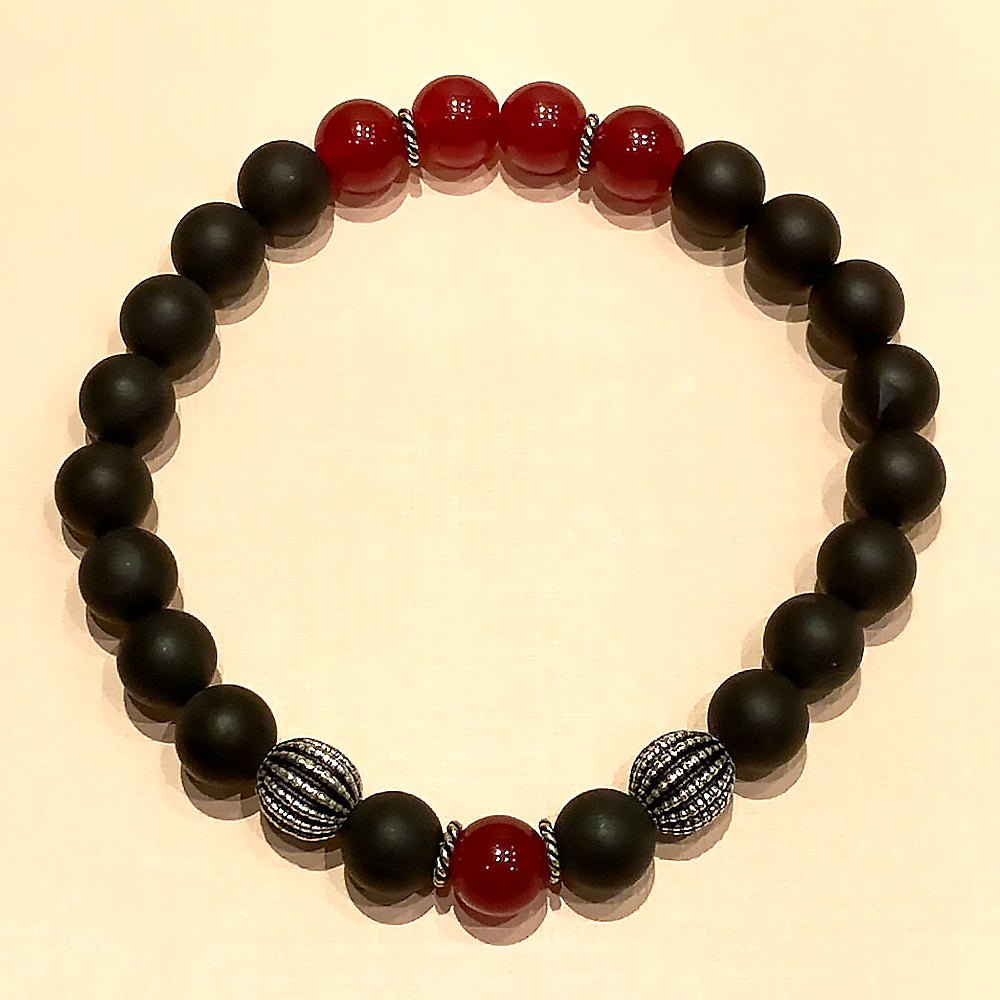 July Birthstone Healing Bracelet in Pink Jade and Black Agate