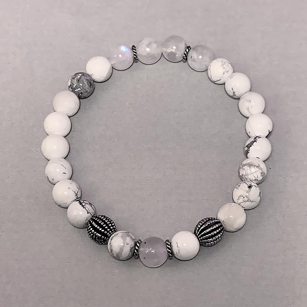 June Birthstone Healing Bracelet in Rainbow Moonstone and Howlite