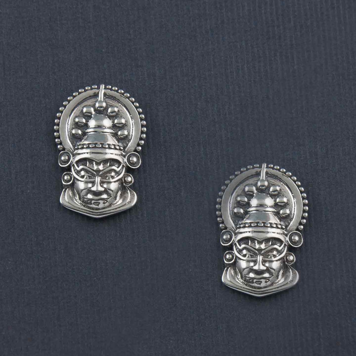 Kathakali Mask Stud Silver Earrings