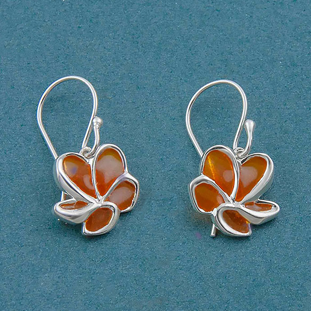 Les Fleurs Plumeria Dangler Silver Earrings