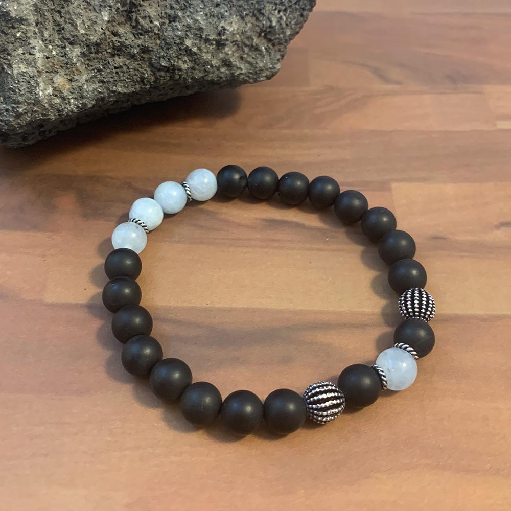 March Birthstone Healing Bracelet in Aquamarine and Black Agate