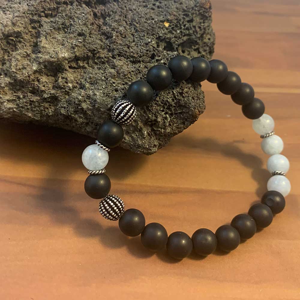 March Birthstone Healing Bracelet in Aquamarine and Black Agate