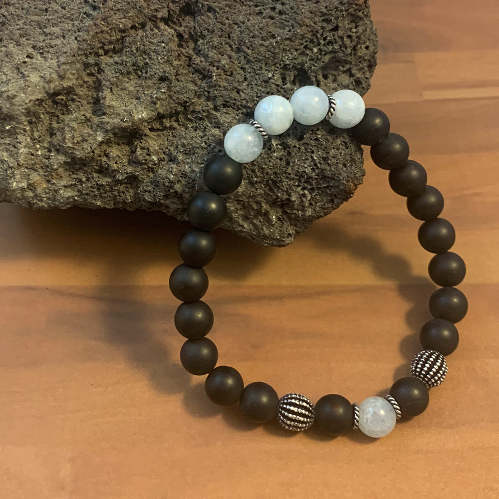 March Birthstone Healing Bracelet in Aquamarine and Black Agate