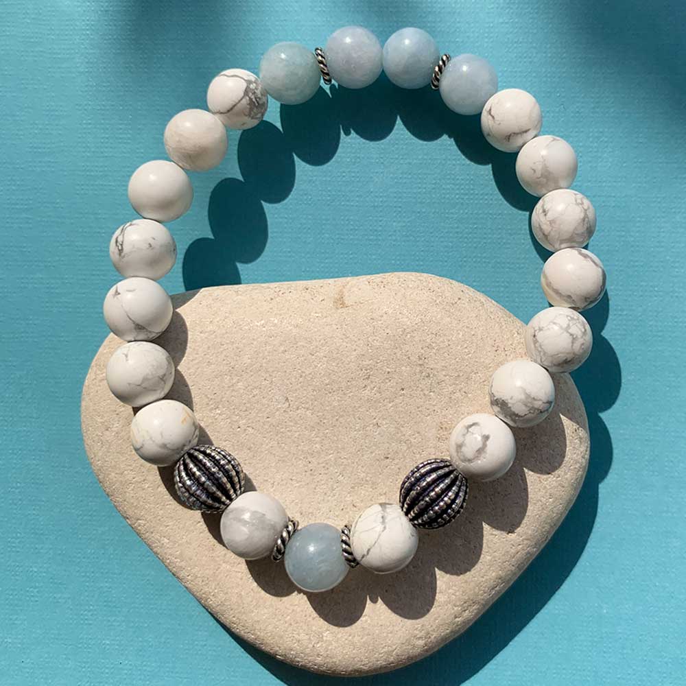 March Birthstone Healing Bracelet in Aquamarine and Howlite
