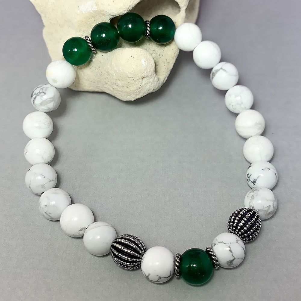 May Birthstone Healing Bracelet in Green Jade and Howlite