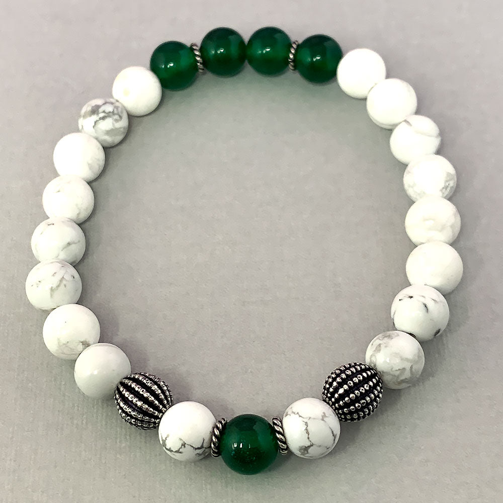 May Birthstone Healing Bracelet in Green Jade and Howlite