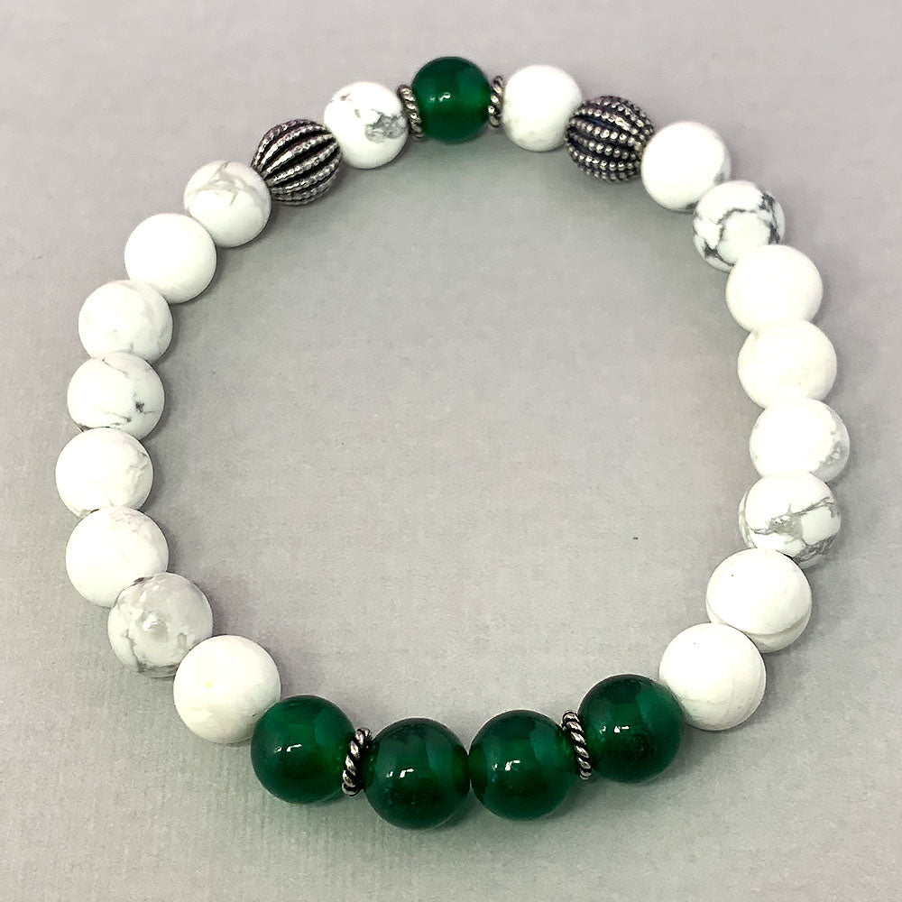 May Birthstone Healing Bracelet in Green Jade and Howlite