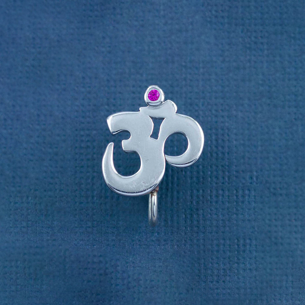 Om Clip-on Silver Nose Pin