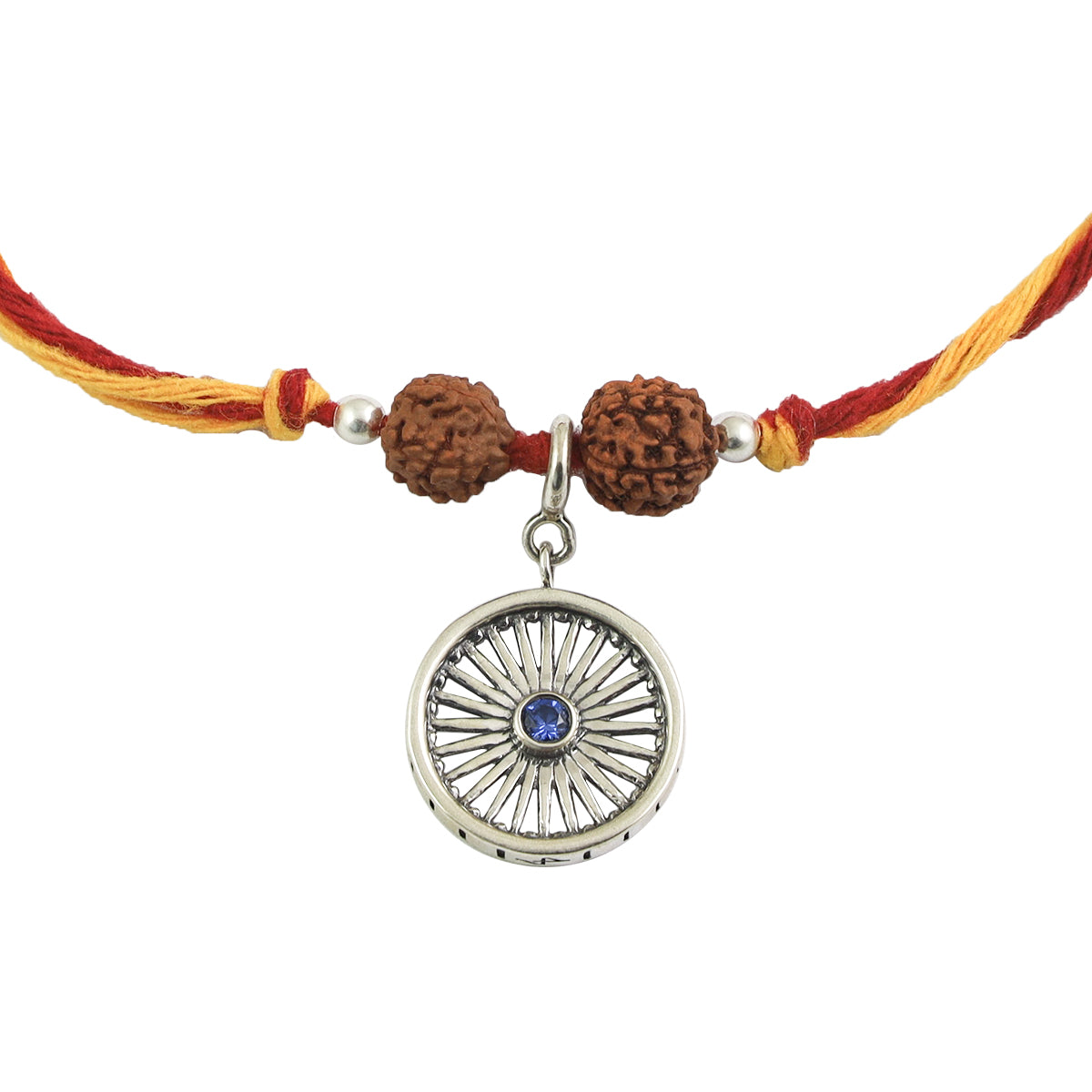 Ashok Chakra Wheel of Progress Silver Charm Moli Rakhi Bracelet