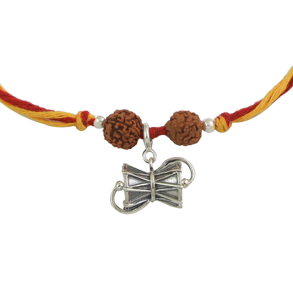 Large Damru Silver Charm Moli Rakhi Bracelet