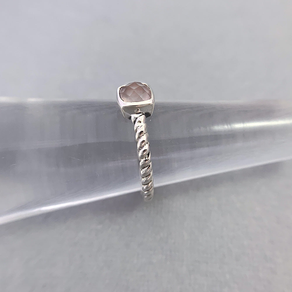 Sandhya Braided Silver Gemstone Ring in Square in Rose Quartz