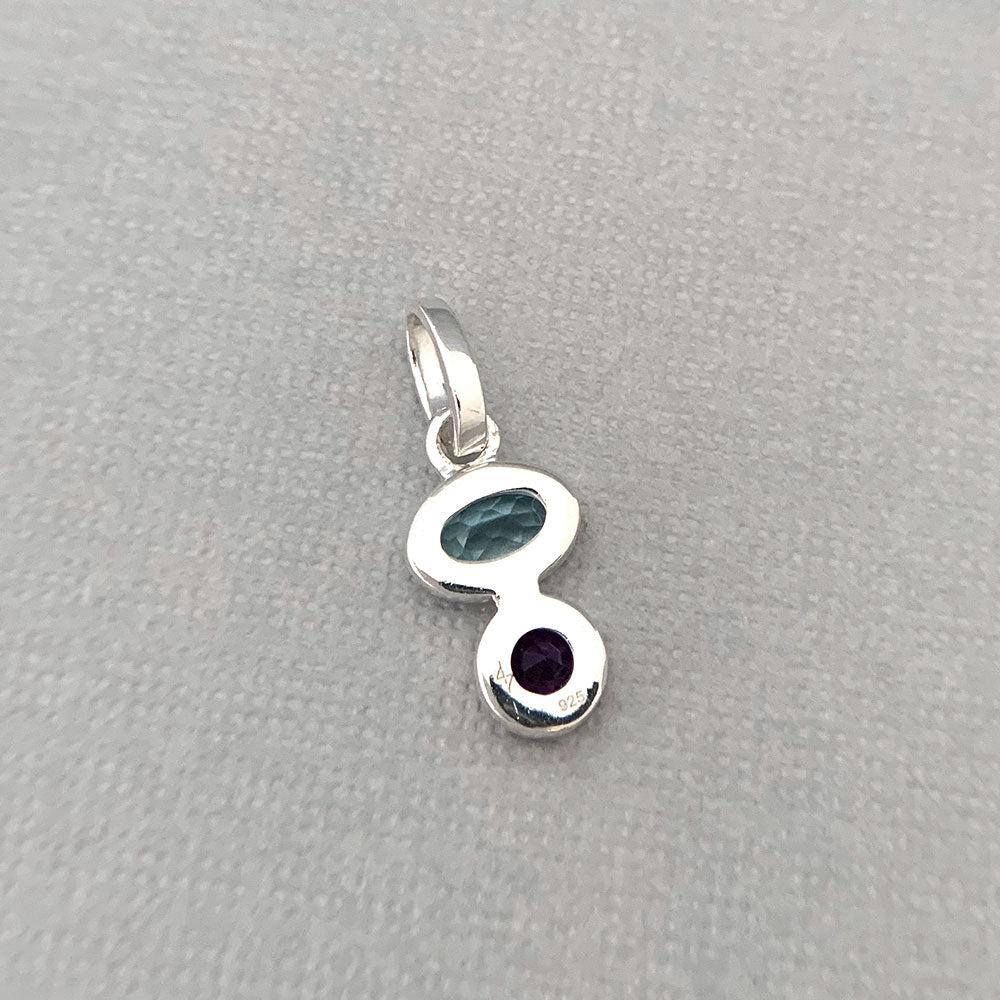 Sandhya Silver Gemstone Shapes Pendant in Blue Topaz and Amethyst