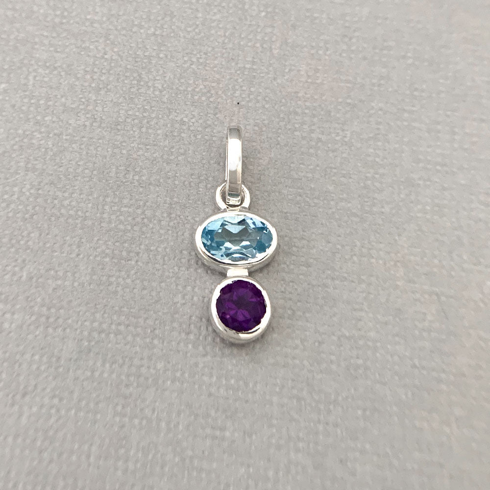 Sandhya Silver Gemstone Shapes Pendant in Blue Topaz and Amethyst