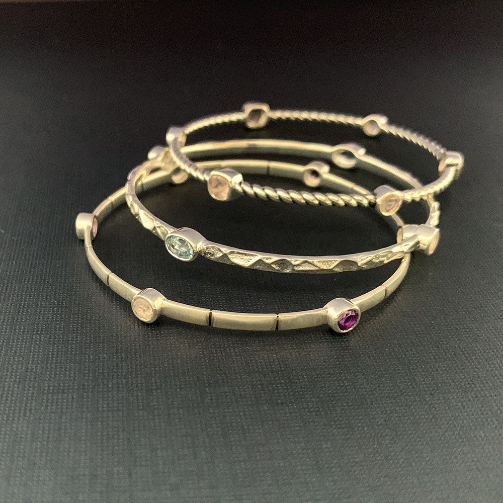 Sandhya Silver Stack Bangle Set in Semi-Precious Pastels