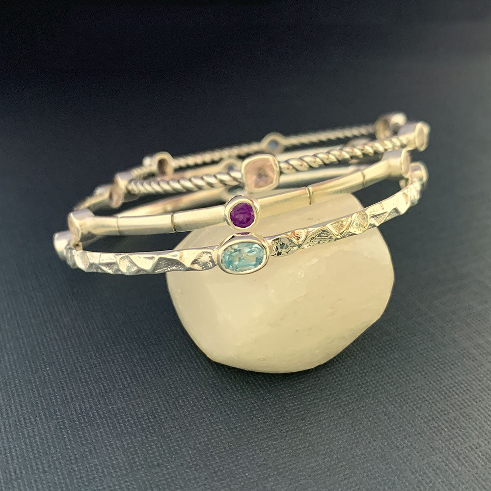 Sandhya Silver Stack Bangle Set in Semi-Precious Pastels