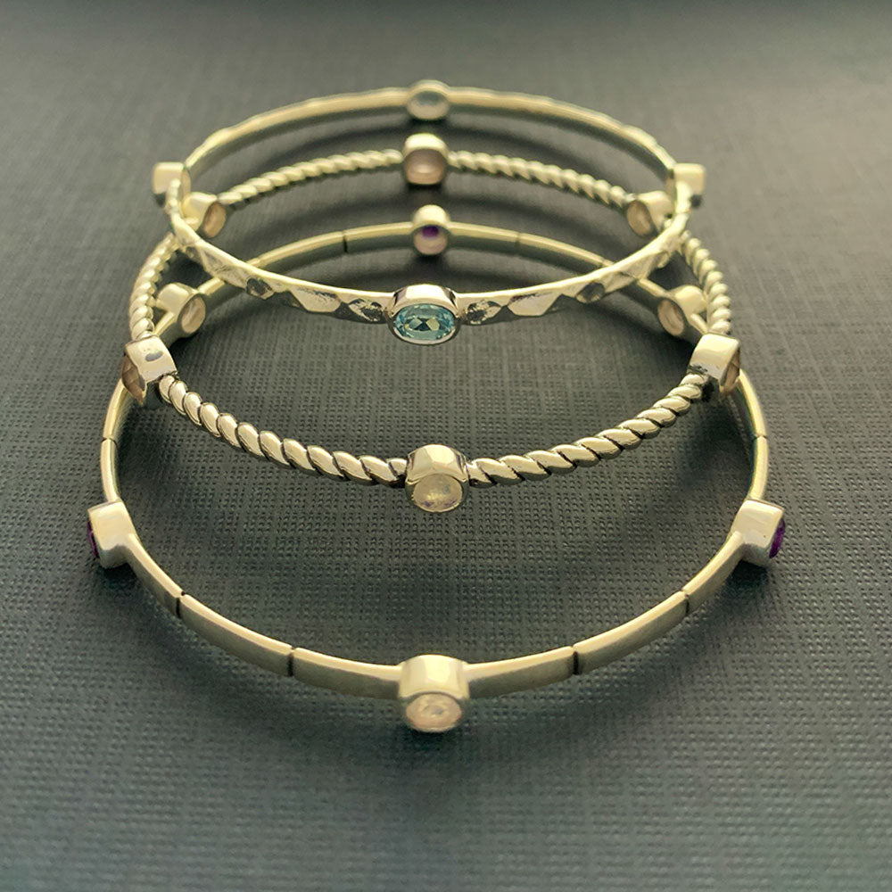 Sandhya Silver Stack Bangle Set in Semi-Precious Pastels