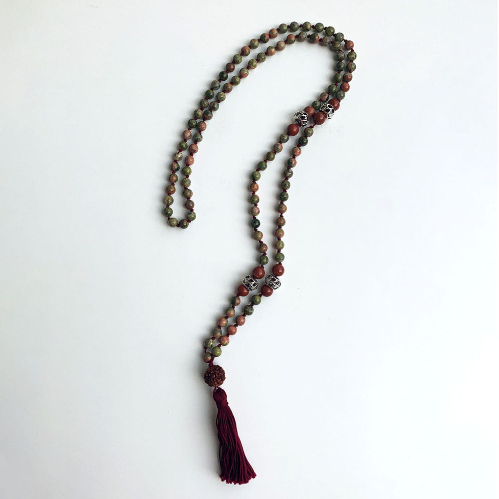 Serenity & Optimism Semi-Precious 108 Bead Zen Japa Mala with Silver Fourseven Beads