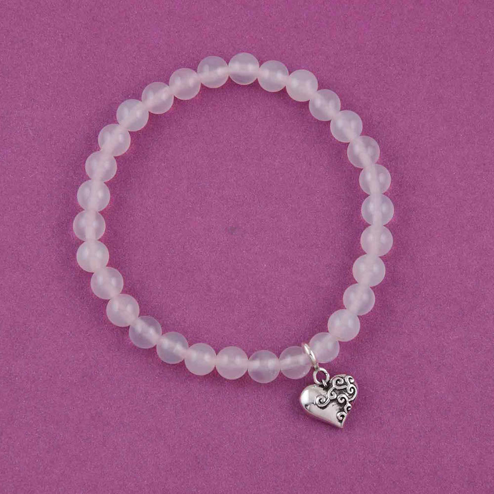 Dil Se Heart Silver Charm with White Onyx Elastic Bead Bracelet