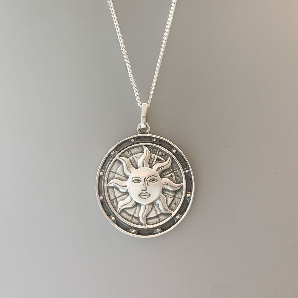 Sun Talisman Personalisable Silver Pendant with Silver Eternity Chain MEDIUM