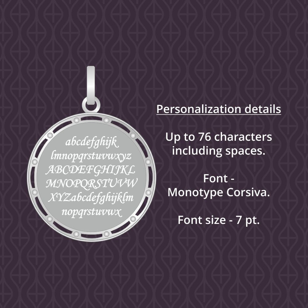 Sun Talisman Personalisable Silver Pendant with Silver Eternity Chain MEDIUM