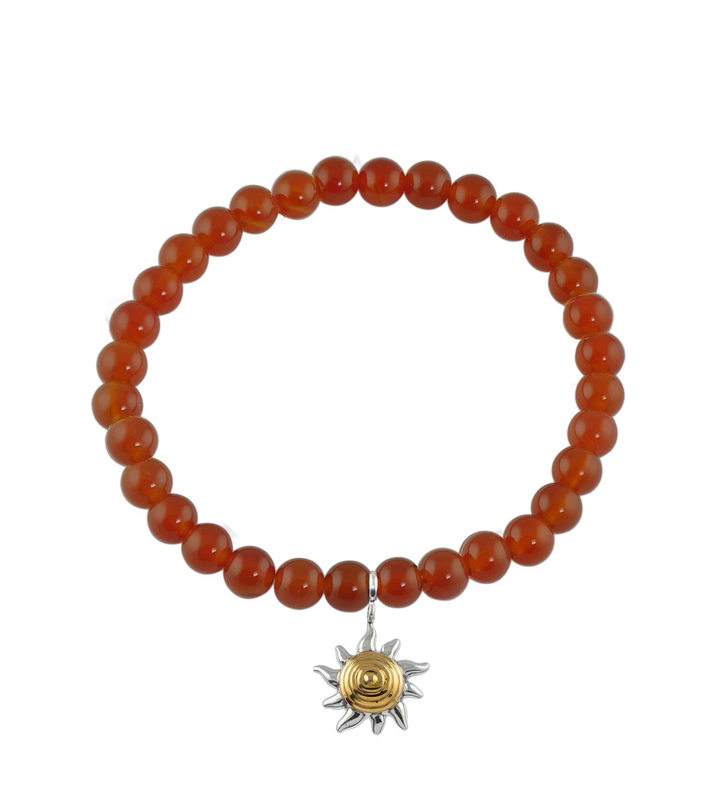 Sunshine Silver Charm with Red Onyx Elastic Bead Bracelet