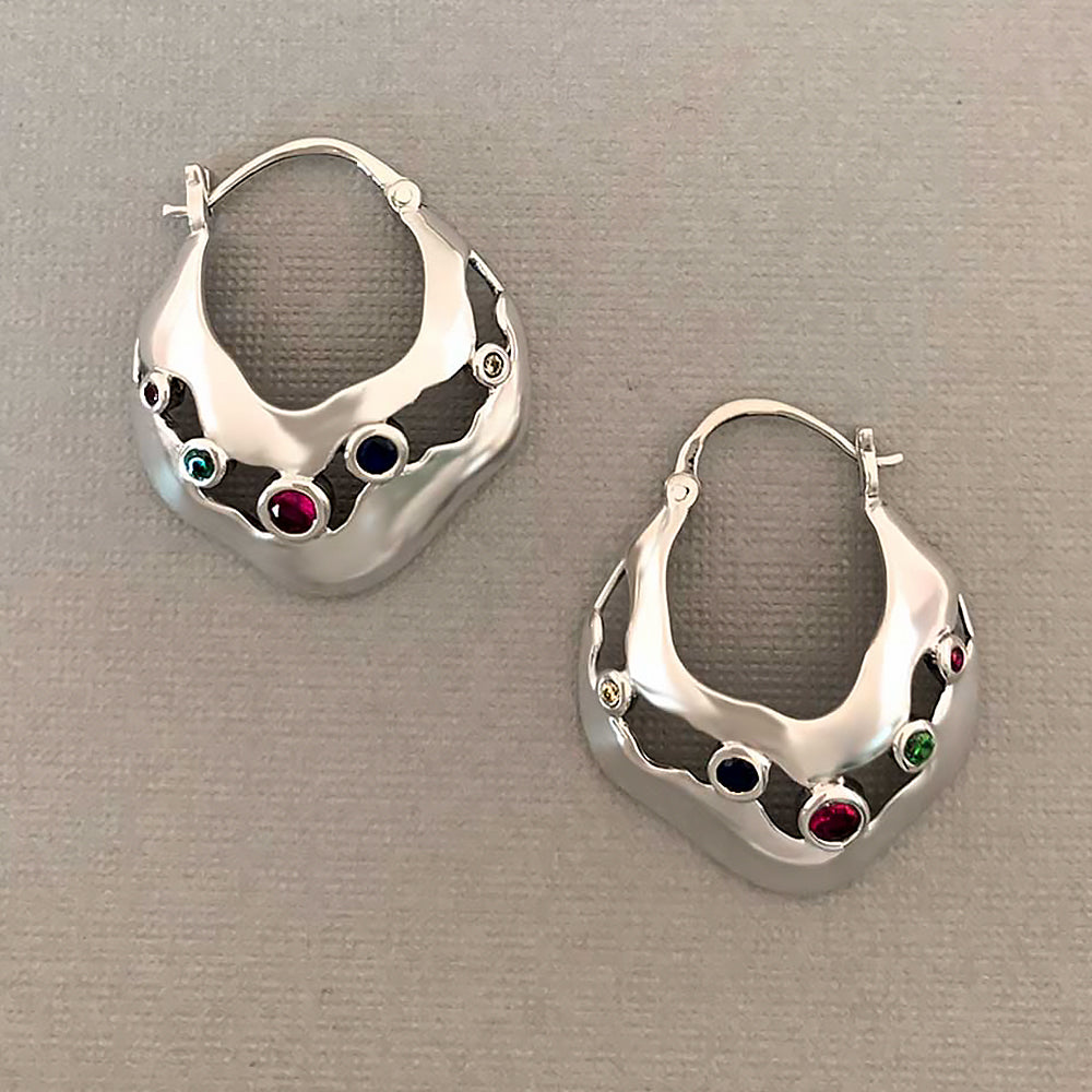 Unbroken Connection Multi Stone Silver Baali Earrings