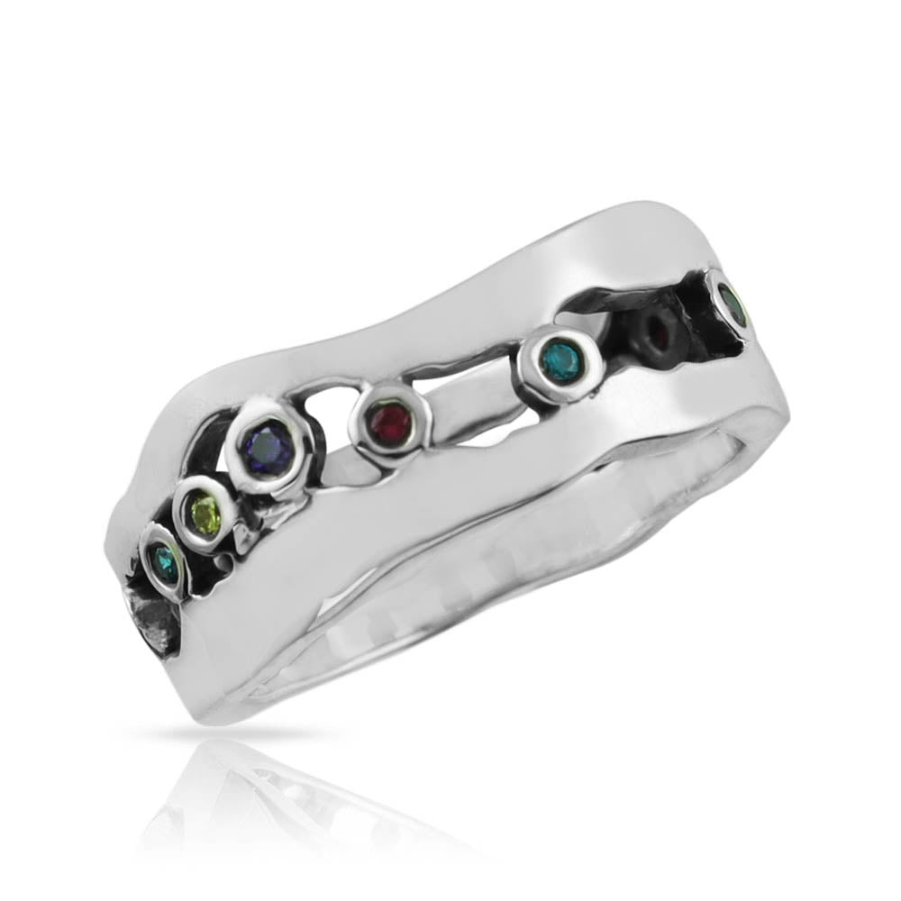 Unbroken Connection Multi Stone Silver Band Ring-10